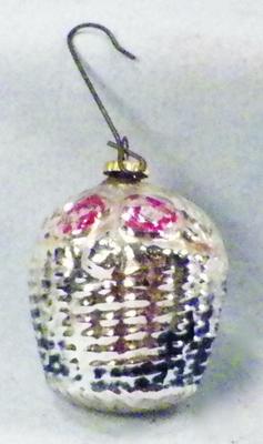 Christmas Ornament Flower Basket Pink Roses Glass Japan Antique