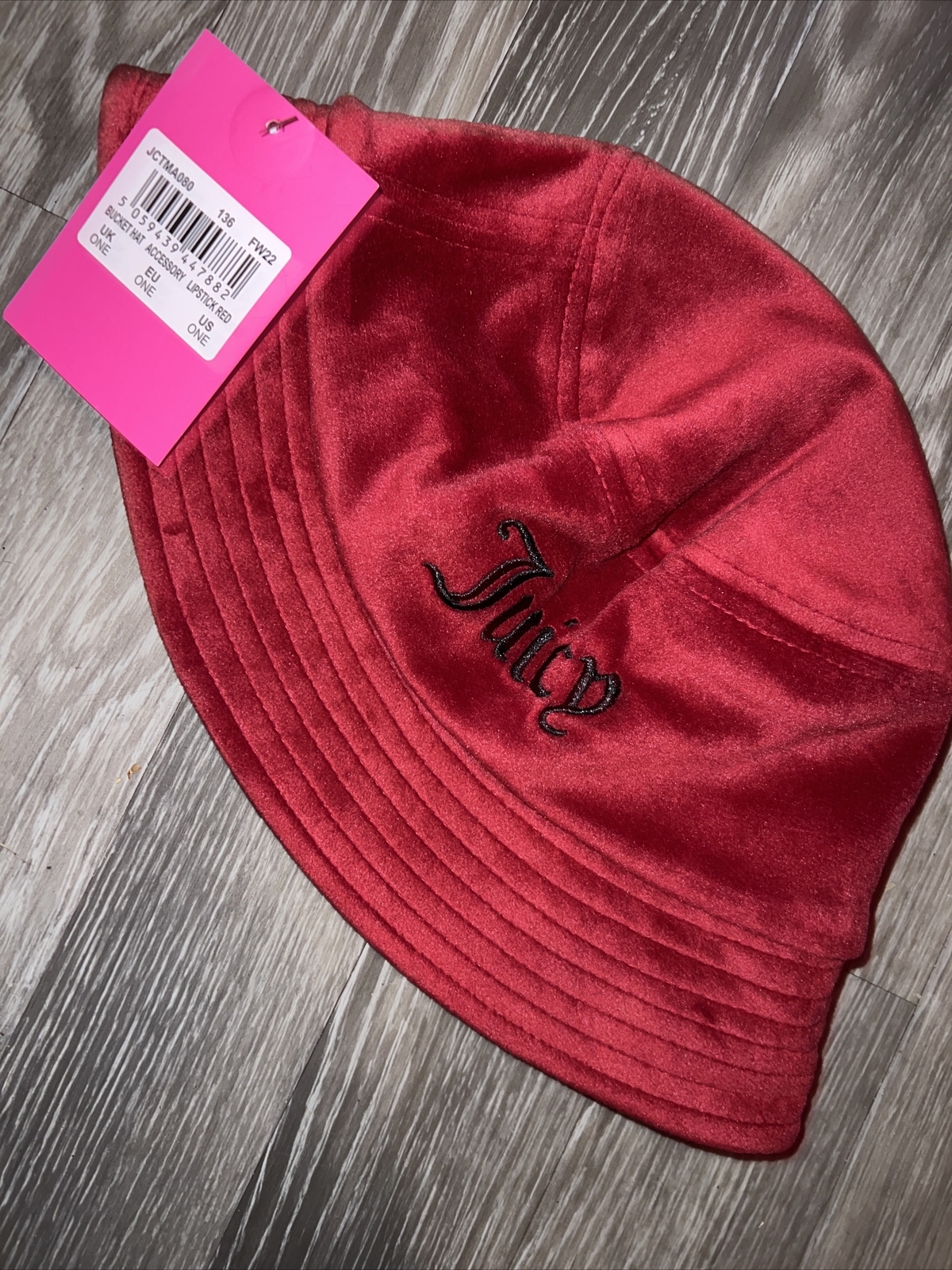 Juicy Couture Cap One Size New Tags Bucket Hat Cap Red Velour Velvet