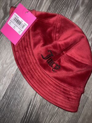 Juicy Couture Cap One Size New Tags Bucket Hat Cap Red Velour