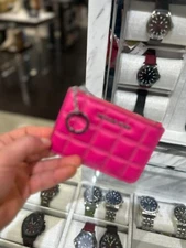 Michael Kors Jet Set Travel Coin Pouch Card Holder Keychain Ring Fob Pink Wallet