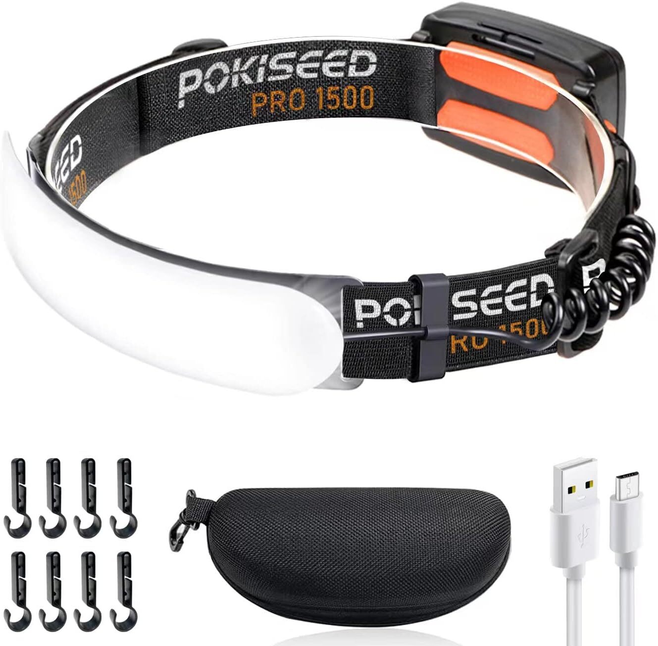 1500 Lumens Rechargeable LED Headlamp with 230° Beam, 3 Modes, IPX6 Waterproof