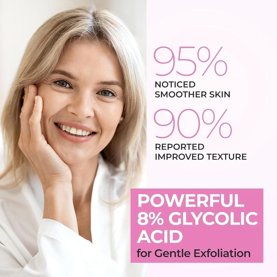 InstaSkincare toner de ácido glicólico 8% para rotina facial com ácido hialurônico 8 oz - Imagem 3 de 4