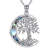 Tree of Life Necklace Sterling Silver Abalone Shell Moon Pendant Necklace