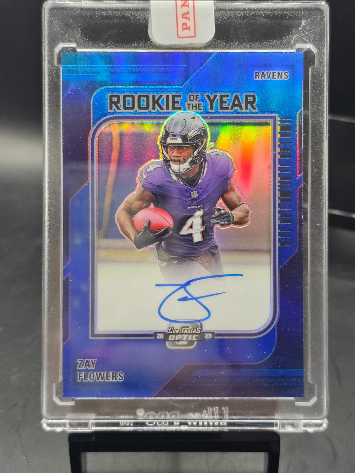 2023 PANINI CONTENDERS OPTIC ZAY FLOWERS ROOKIE OF THE YEAR BLUE AUTO 11/45