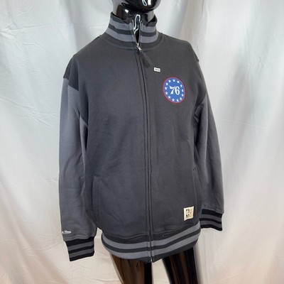 NEW Mitchell & Ness NBA Philadelphia 76ers Varsity Jacket Front Zip Black Mens L