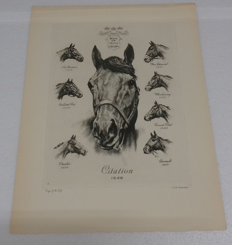 R H Palenske Citation 1948 Kings of the Turf Triple Crown Horse Print 17x13