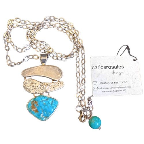 Carlos Rosales Taxco MexicoModernist Sterling Silver Campitos Turquoise Necklace