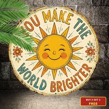 You Are My Sunshine Sign Cute Smiling Sun Nursery Round Metal Wall Plaque 8x8