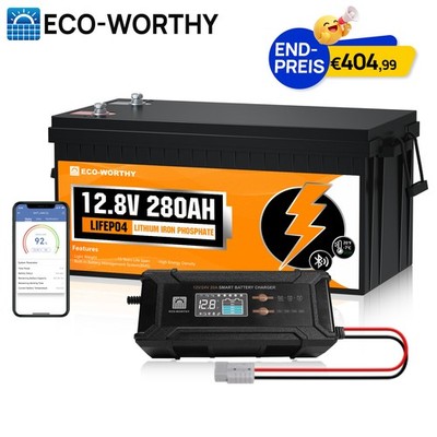 12V 280Ah LiFePO4 Bluetooth Lithium Batterie mit 20A Ladegerät für Wohnmobile