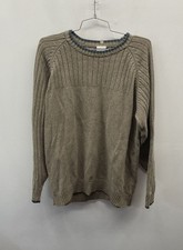 Columbia Men's Brown Ribbed 100 Cotton Crewneck Sweater Contrast Trim Sz L