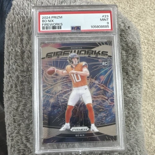 Panini Prizm Fireworks Bo Nix #23 Rookie Insert PSA 9 Denver Broncos 2024