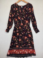 Old Navy Dress Med Black Floral Fairy Boho Long Sleeve Cottagecore Prairie Fall