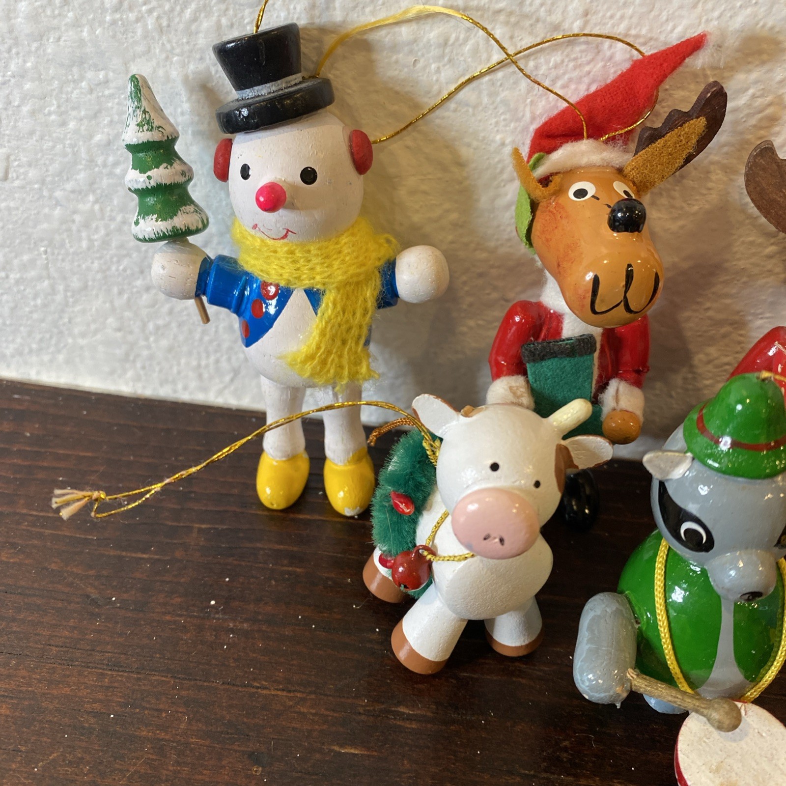 Lot Of  13 Various Wooden Christmas Ornaments Various Figures Some  Vintage