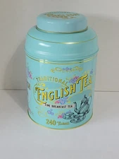 Traditional English Tea Fine Breakfast Tea Tin - Turquoise Canister EMPTY