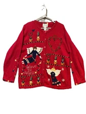 Vtg The Quacker Factory Ugly Christmas Sweater Sz L Angels Hearts Red Party Y2K