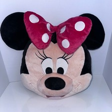 Disney Minnie Mouse Decorative Face Cushion Pillow Soft Plush Red Bow Black Ears