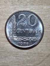 Brazil 20-centavos coin, 1978. KM# 579.1a, stainless steel. Oil tower. Liberty.
