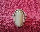 Vintage 925 Sterling Silver Real Mother-of-Pearl Ring Size 4 Artist Marked