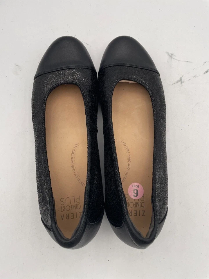 Ziera Comfort Plus Ballet Flats Women's Sz 9 Black Leather Round Toe Slip-On - Image 4 of 4