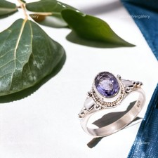 Sterling Silver Amethyst Gemstone Birthday Statement Crown Chakra Ring Jewelry