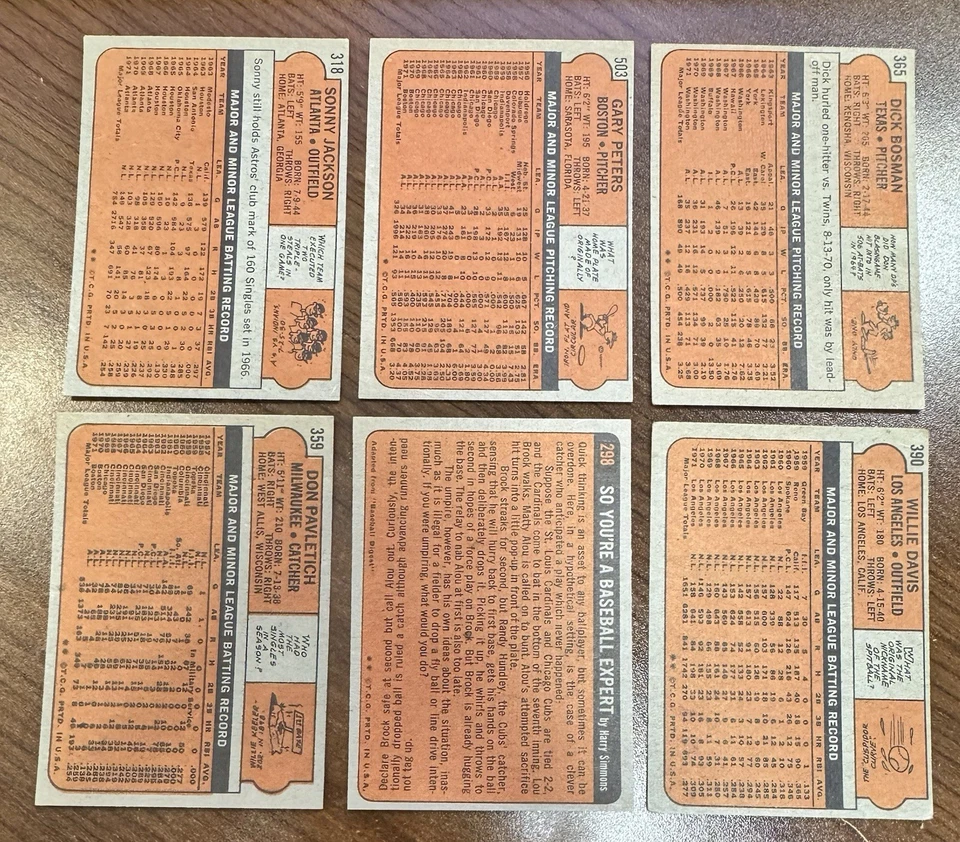 Подписанный лот из 6 бейсбольных автографов Topps 1972 г. - Изображение 2 из 2