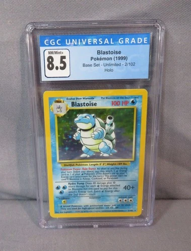 1999 Pokemon #2/102 Base Set Unlimited Holo Blastoise Card Graded CGC 8.5 NM/M+