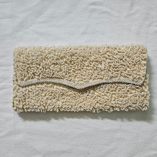 Vintage Hand Made in Hong Kong Beaded Sequin Ivory Envelope Clutch Evening Bag