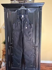 Carhartt Black Cotton Canvas Work Bib Overalls Men  s 40 X 32 New - READ