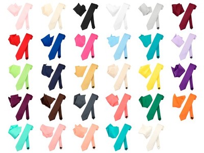 Vesuvio Napoli Solid EXTRA LONG Color NeckTie Handkerchief Men's XL Neck Tie Set