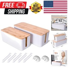2 Pack Large Cable Management Box Wooden Style Cord Organizer and Cover for...