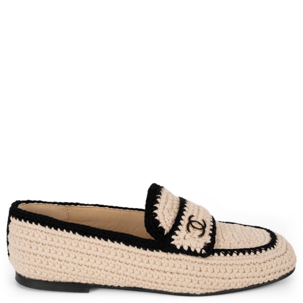72361 authentische Chanel beige schwarz 23C Monte Carlo gehäkelte Halbschuhe Schuhe 38,5