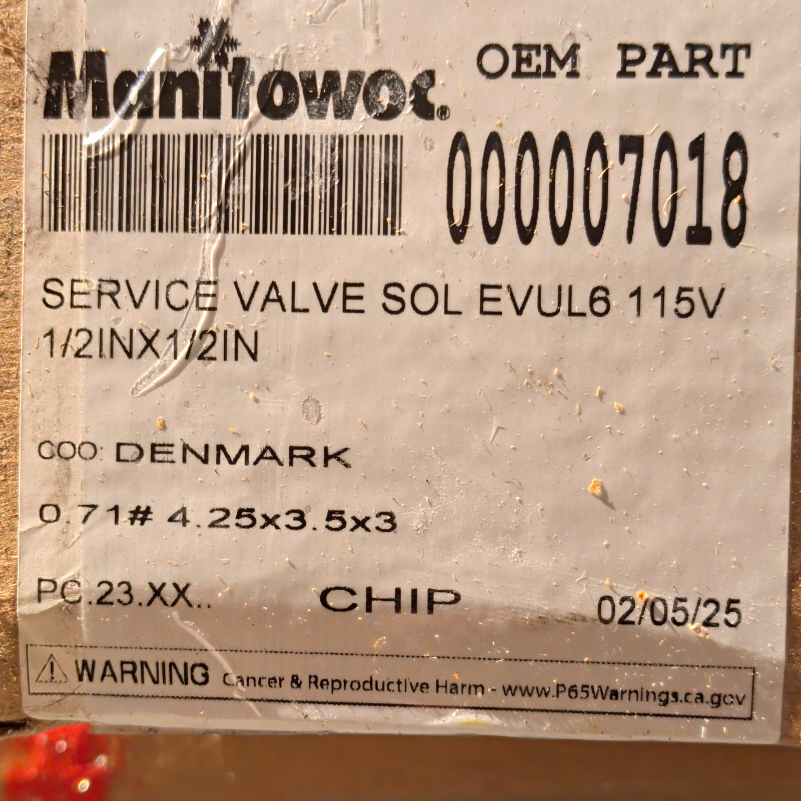 Manitowoc Service Valve Solenoid EVUL6 115V OEM Part 000007012