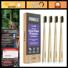 PRIMALS Horse Bristle  Bamboo Toothbrush 4-Pack - Luxurious  Soft Horse Bris
