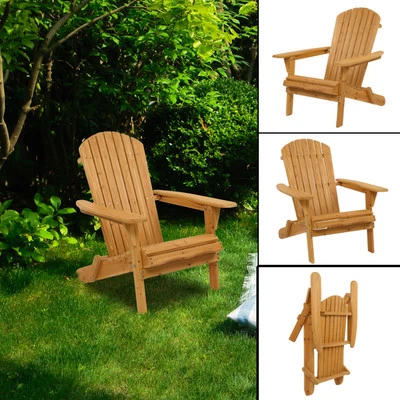 OUTVITA Adirondack Wooden Chair Durable Patio Garden Sun Lounger Natural Outdoor Relax