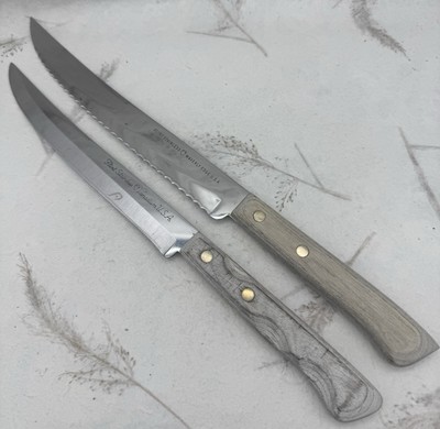 VTG Lot of 2-Flint Stainless Vanadium Knives Wood Handles USA 9  & 7.75  Blades