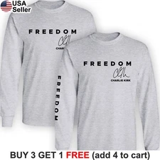 Freedom Charlie Kirk Signature Long Sleeve T-Shirt Political Patriotic USA BCC06