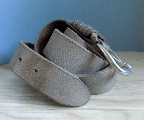 YAYA MUJER Hermoso Cinturón Cuero Beige Hebilla Metal Talla 85 - Imagen 8 de 8