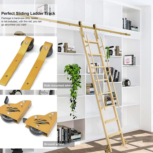 8ft Modern Gold Sliding Library Ladder Track Hardware Kit(No Ladder)