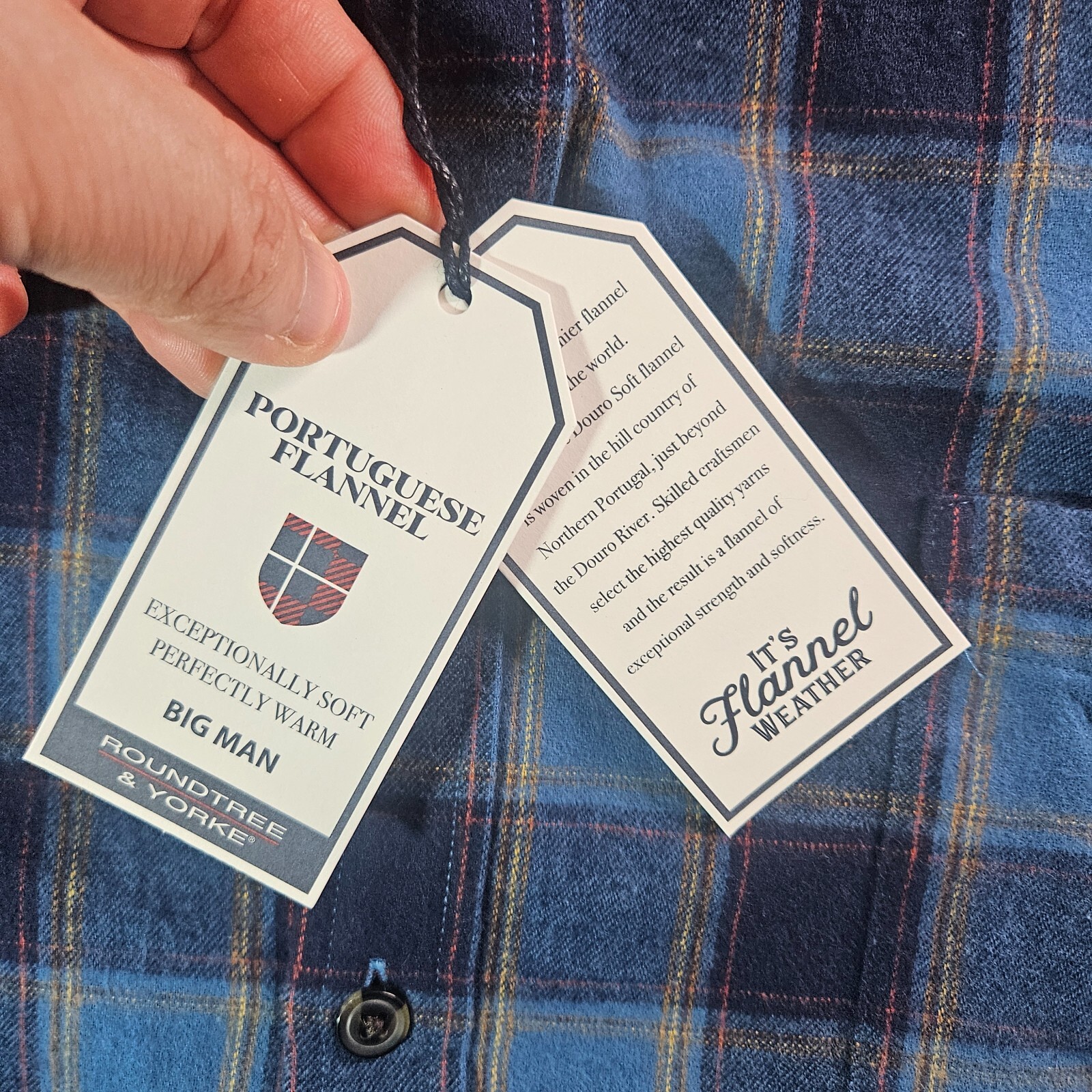 NWT Roundtree & Yorke Portuguese Flannel Shirt Men 3XB Blue Plaid