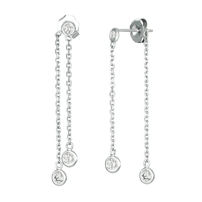 0.50 Carat Natural Diamond Bezel Drop Earrings G SI 14K White Gold