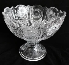 Heisey Sunburst Beaded Panel Punch Bowl with Stand Marked Diamond "H"
