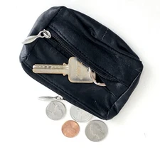 Genuine Leather Men Women Coin Change Pocket Key Ring Holder Purse Zip