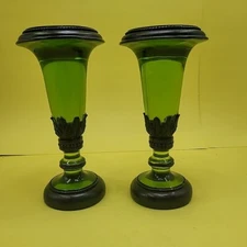 SPI Glass Candle Holder Pedestal Arts Home Decor GREEN 9 1/2"