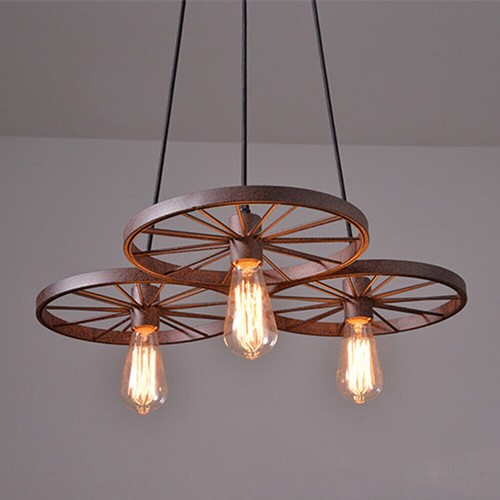 Lampadario industriale sospensione metallo ruota sospensione retrò tubo E27 loft - Foto 13 di 20