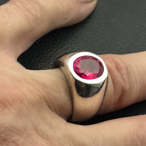 MJG STERLING SILVER BEZEL RING. 10 x 12mm Faceted Lab Ruby. SZ 9 1/2 - Picture 7 of 7