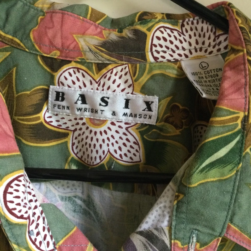 BASIX Fenn Wright & Mason Mens Floral Button Down Shirt Green Hawaiian L - Image 2 of 4