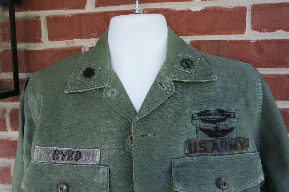 1968 US Army Utility Shirt Cotton Sateen OG-107 Vietnam Patch size