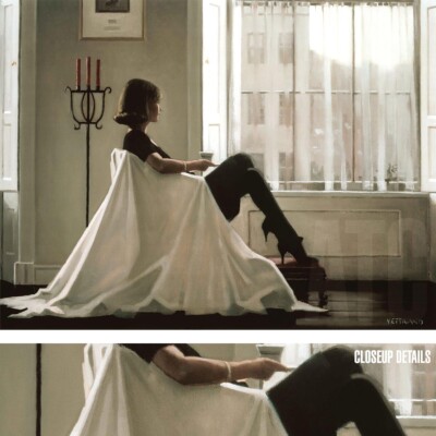 46W''x34H'' IN THOUGHTS OF YOU by JACK VETTRIANO -WOMAN RESTING SITTING TEA CANVAS