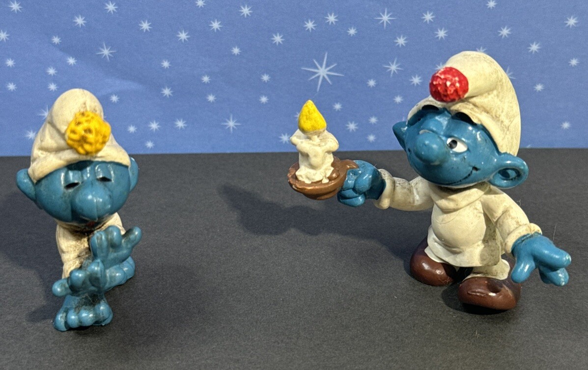 The Smurfs 1972 Sleepwalking Pajamas Rare & 1979 SLEEPY CANDLE