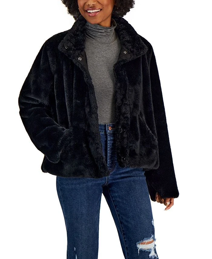 Maralyn Me BLACK Women s Juniors Reversible Faux Fur Coat US L